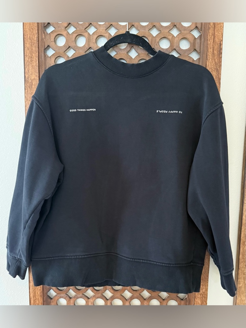 Zara Black Graphic Sweatshirt Good Things Happen Cropped Crewneck by